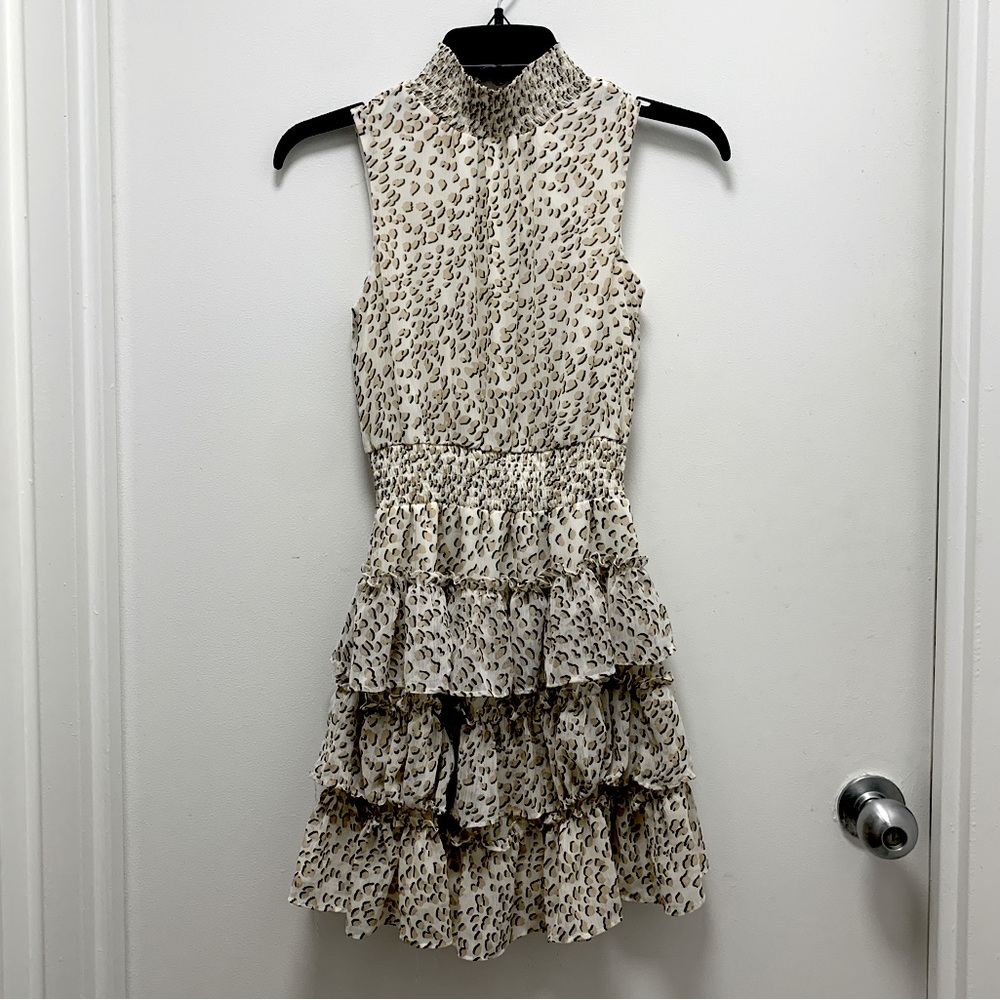 Express High-Neck Tiered Ruffle Cocktail Dress